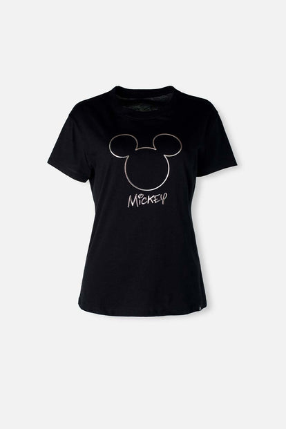  CAMISETA DE MICKEY MOUSE ESTAMPADA NEGRA PARA MUJER