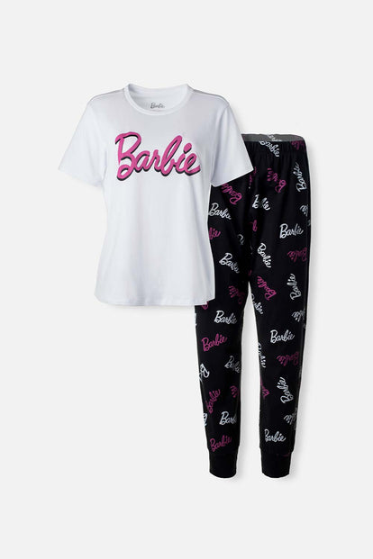  PIJAMA DE BARBIE BLANCA Y NEGRA DE PANTALÓN LARGO PARA MUJER