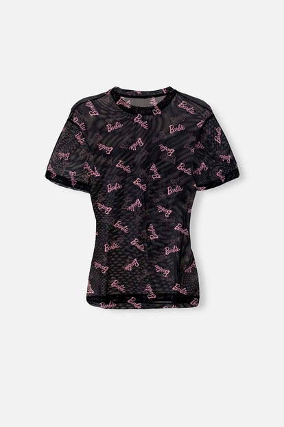  CAMISETA DE BARBIE NEGRA CUELLO REDONDO PARA MUJER