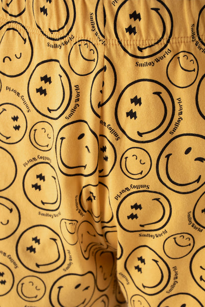  PIJAMA DE SMILEY BLANCA Y AMARILLA DE PANTALÓN LARGO PARA MUJER