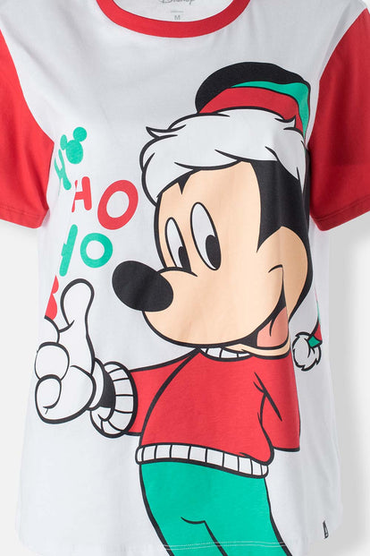  PIJAMA DE MICKEY MOUSE BLANCA, ROJA Y VERDE DE PANTALÓN LARGO PARA MUJER