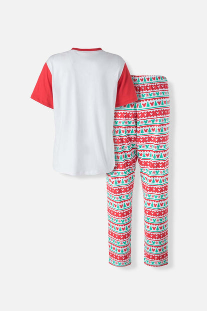  PIJAMA DE MICKEY MOUSE BLANCA, ROJA Y VERDE DE PANTALÓN LARGO PARA MUJER