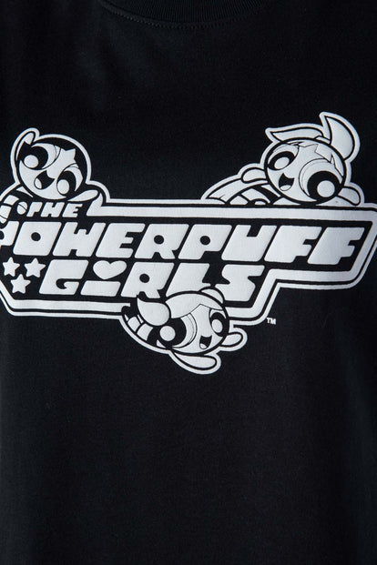  CAMISETA DE LAS CHICAS SUPERPODEROSAS NEGRA MANGA CORTA PARA MUJER