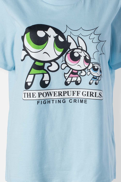 Card slide image -  PIJAMA DE LAS CHICAS SUPERPODEROSAS AZUL Y NEGRA DE PANTALÓN LARGO PARA MUJER