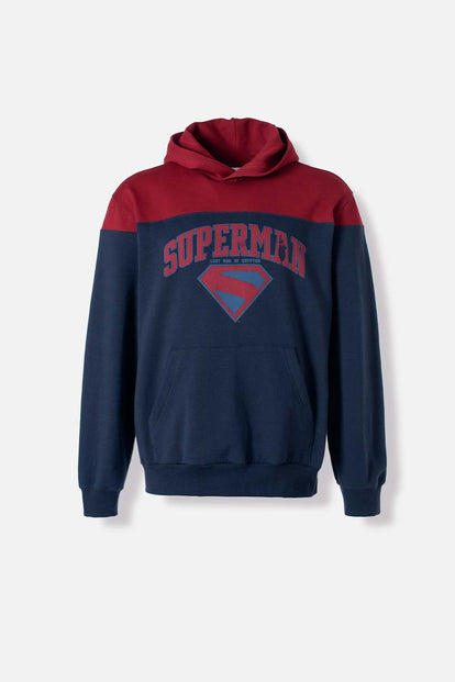 BUZO DE SUPERMAN AZUL Y ROJO CON CAPUCHA PARA HOMBRE
