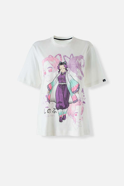  CAMISETA DE DEMON SLAYER MARFIL MANGA CORTA PARA MUJER